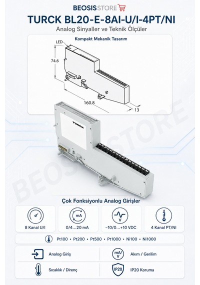 Turck Bl20-e-8aı-u/ı-4pt/nı 8 Kanal Analog Giriş Modülü
