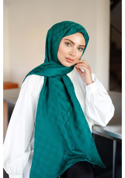 Dama Desen Şal Zümrüt Çok Renkli