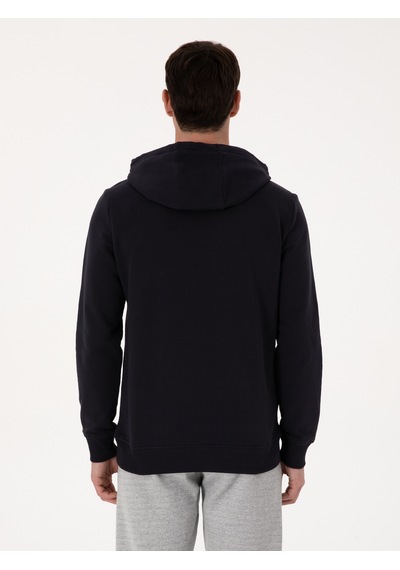 Lacivert Regular Fit %100 Pamuk Kapüşonlu Sweatshirt