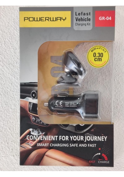 Powerway Gr-04 Araç Şarj Seyahat Kiti Iphone+Mıcro Kablo