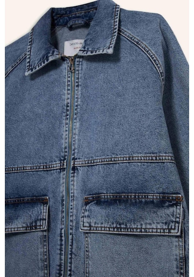 Defacto Relax Fit Fermuarlı Denim Ceket F0097ax25aunm39 Mavi