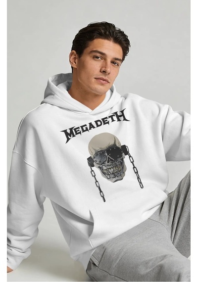Sevbano Megadeth Rock Metal Müzik Grubu Sırt Baskılı Unisex Oversize Prem beyaz