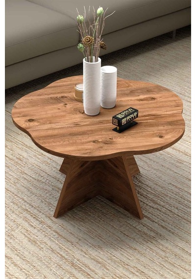 Northcity Çiçek Orta Sehpa Kahverengi 70 Cm Açık Kahverengi