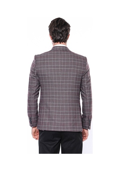 Wessi Ekose Slim Fit Bordo Erkek Ceket - Wessi Bordo