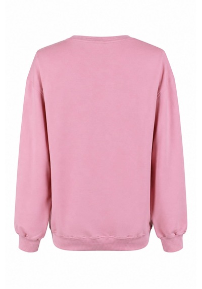 Trender Kuzu Nakış O Yaka Pembe Kadın Sweatshirt 27kdt1000025