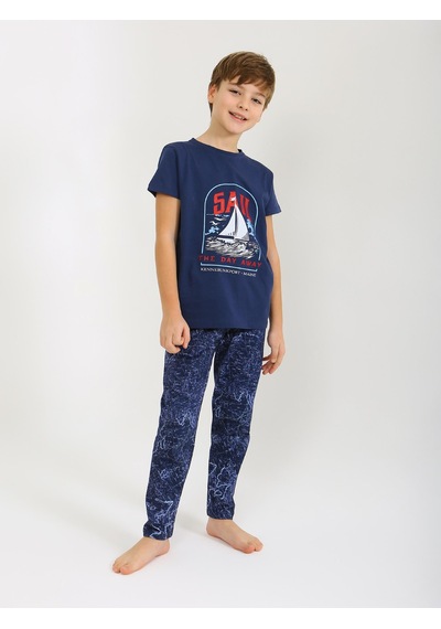 Vitmo Erkek Çocuk Kısa Kollu %100 Pamuklu Pijama Takımı Sail Lacivert