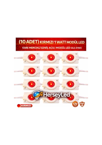 10 Adet Kırmızı 5630 X 1 Led Kare Mercekli Geniş Açılı Modül Led Kırmızı