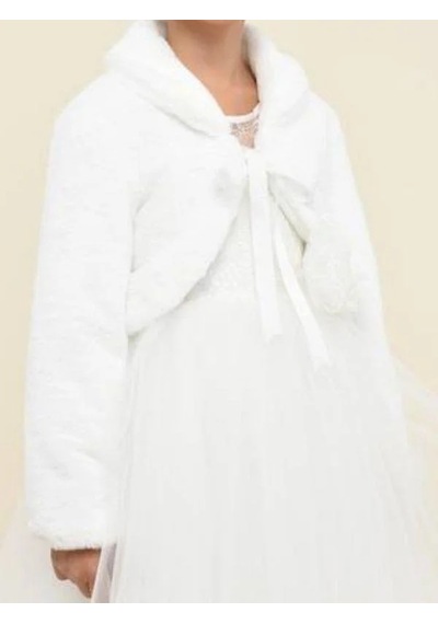 Ilgaz Kız Çocuk Yumuşak Peluş Dokulu Şık Kürk Bolero-15421 Ekru