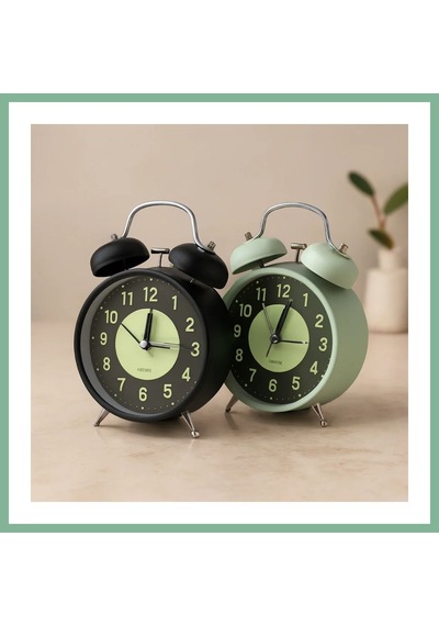 Bşkvirgo Twin Bell Metal Masa Çalar Saat 11 Cm Pilli, Işıklı, Fosforlu Bsk2026 Çok Renkli