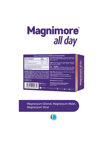 Magnimore All Day Magneyzum 60 Tablet Sitrat Malat Bisglisinat Vitamin B6 P5P