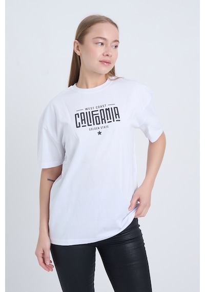 Kadın Oversize Baskılı T-shirt Beyaz California Beyaz