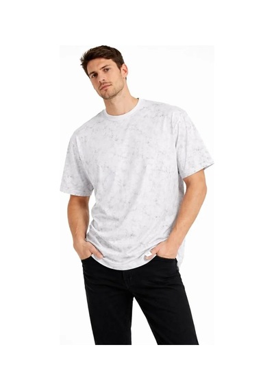 Veraura Lifestyle Erkek Asit Yıkama Bisiklet Yaka Kısa Kollu Oversize T-shirt Tişört - Beyaz