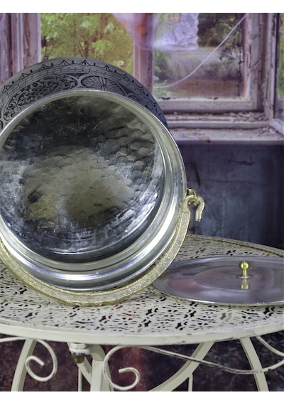 Işlemeli Eskitme Kalaylı Yoğurt Bakır Bakraç 5 L