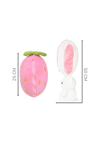 Özgüner Oyuncak Pelüş Çilek Tavşan,fermuarlı Meyve Çantasında Nakışlı,40 Cm,pembe, Kırmızı, Karpuz, Anana Genel