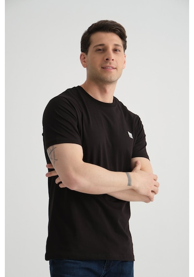 Shooter Sportwear Shooter Erkek Pamuklu Esnek T-shirt Standart Kalıp Minimal Logolu Siyah
