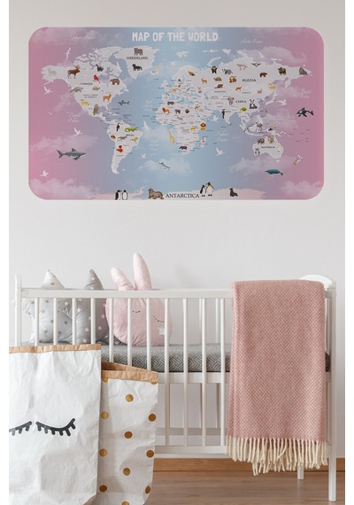Eğitici Dünya Haritası Dünya Atlası Çocuk Ve Bebek Odası Duvar Sticker-85x130-3801 Çok Renkli