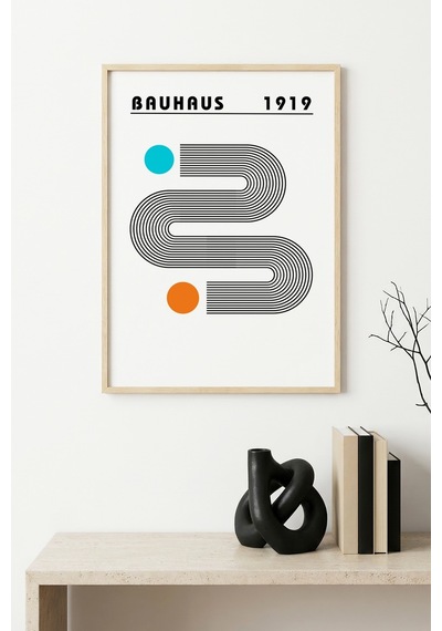 Doğal Ahşap Çerçeveli Geometrik Desenli Tablo - Canlı Tonlar Huhu1101