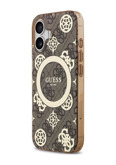 Apple Uyumlu iPhone 17 Kılıf Guess Lisanslı M-safeli Iml Peony Ve 4g Desenli Klasik Logolu Kahverengi Kahverengi