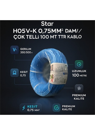 Star H05v-k 0.75mm² Damar/çok Telli 100 Mt Ttr Kablo