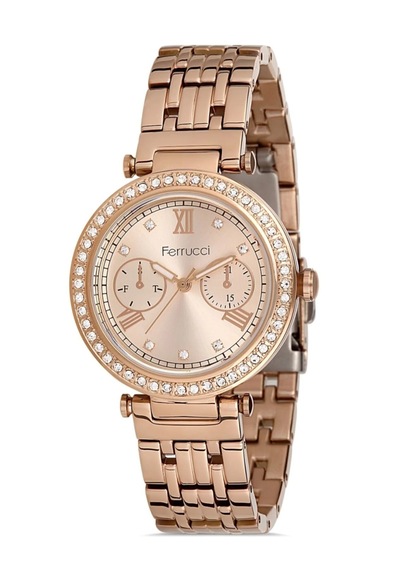 Ferrucci Fcf82640 Çelik Jübile Kordon Tasarım Kadın Kol Saati+çelik Kolye Hediye Rose Gold