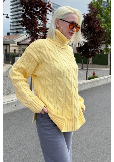 Madmext Sarı Boğazlı Triko Kazak Mg2376 Sarı
