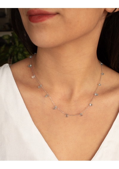Doğan Diamond 925 Ayar Gümüş 14 Ct Yarı Değerli Doğal Blue Topaz Minimal Damla Taş Kolye - Collezione Azur