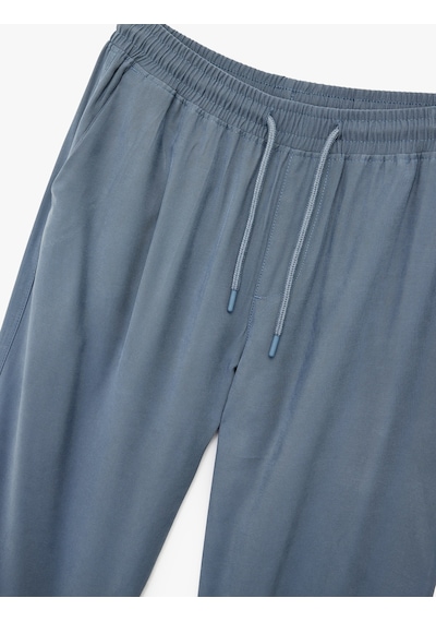 Koton Viskon Cep Detaylı Rayon Tapered Beli Bağcıklı Pantolon Mavi 5sam40010hw Mavi