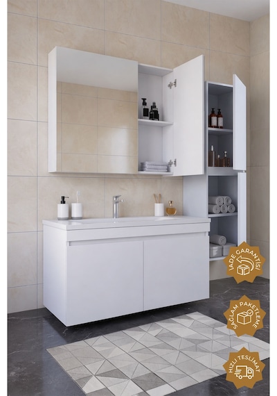 Teta Home Tokyo 100 Cm Mdf Banyo Dolabı Seti + Boy Dolabı Beyaz