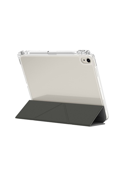 Apple Uyumlu iPad Air 11 2025 M3 Kılıf Skinarma Kalemlikli Arkası Şeffaf Standlı Magnetik Zeta Kılıf Gri Kapaklı Kılıf