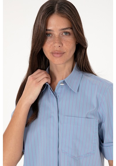 U.S. Polo Assn.  Kadın Mavi Uzun Kollu Çizgili Tunik Gömlek 50299523-VR036