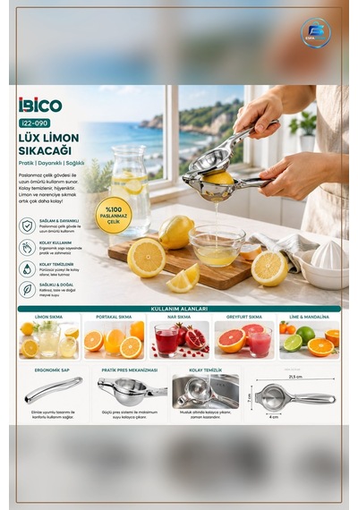 Kollu Çelik Limon Sıkacağı 7 Cm Narenciye Meyve Suyu Mutfak Prati Çok Renkli
