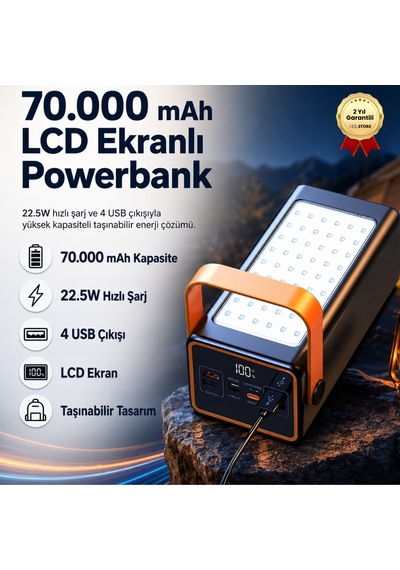 70.000mah 22.5w Hızlı Şarjlı, 4 Usb Çıkışlı, Lcd Ekranlı Powerbank -1667 BEYAZ