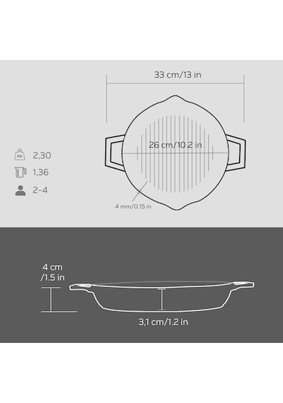 Lava Döküm Yuvarlak Izgara Tava, Metal Kulplu, 26 Cm, Siyah Genel