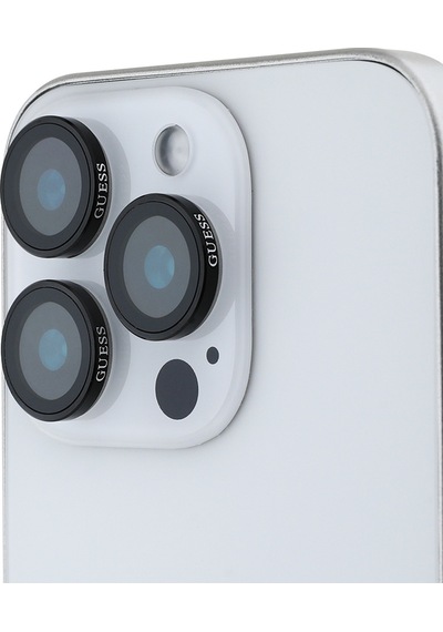 Apple Uyumlu iPhone 16 Pro Guess Lisanslı Metal Kamera Lens Koruyucu Siyah