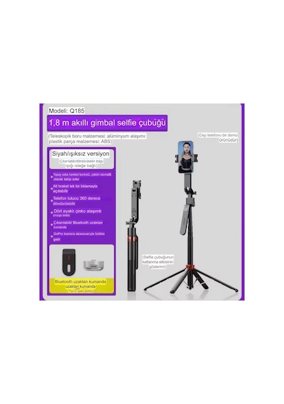 Q185 Akıllı Yüz Takip Özellikli Kameralı Kumandalı Canlı Yayın Selfi Çubuğu Gimbal Tripod 1.8m Otomatik Dönme Tripod Aı İzleme Çekim Q185 Akıllı Yüz Takip Özellikli Kameralı Kumandalı Canlı Yayın Selfi Çubuğu Gimbal Tripod 1.8m Otomatik Dönme Tripod Aı İzleme Çekim