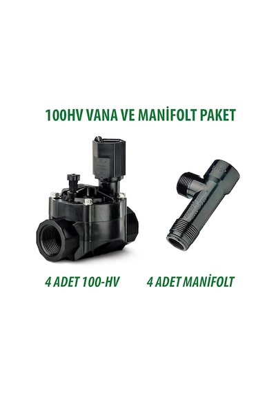 Rain Bird 100hv Solenoid Vana 1 İnç 24v. 4 Adet Ve Bağl. Kollektörü Te Manifolt 1"x1"x1" 4 Adet