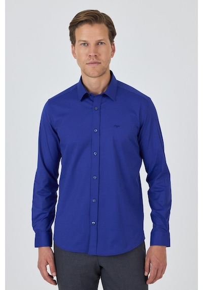İmza Uzun Kol Düz Bez Ayağı Sert Yaka Cepsiz Pamuklu Classic Slim Fit Gömlek 1004250195 Saks