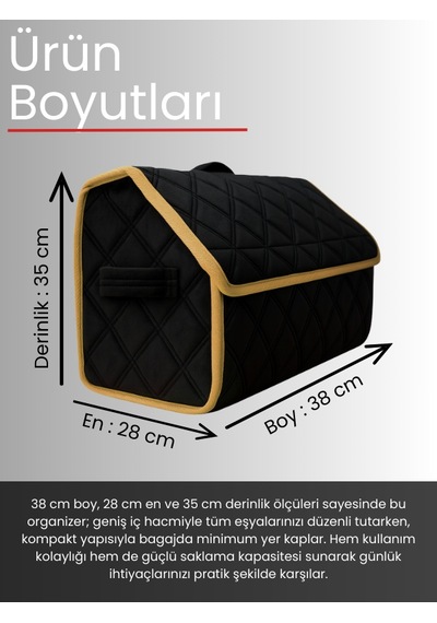 Tay Tüyü Araç Bagaj Düzenleyici Organizer Kaymaz Cırt Bantlı Geniş Hacimli Çanta Siyah Bej