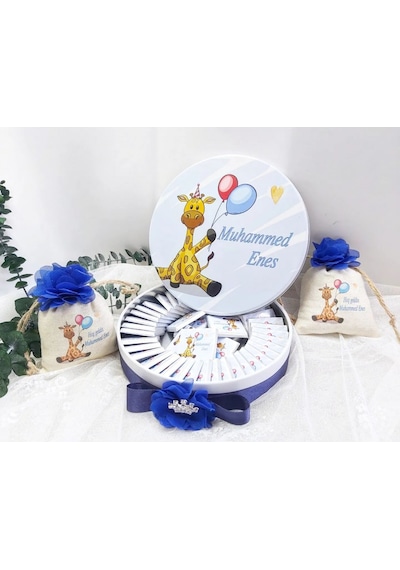 Zurafa Baskılı Kese ve Çikolata Set Bebek Şekeri