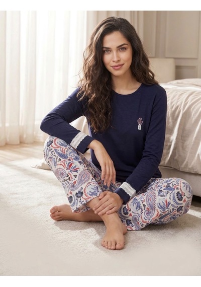 Miressa Kadın Uzun Pijama Takımı Lacivert