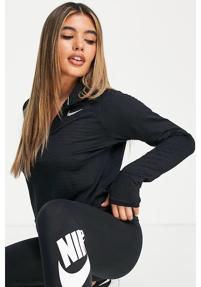 Nike Terma Fit Element 1/2 Zip Running Yarım Fermuarlı Yan Cepli Kadın Koşu Sweatshirt Siyah Siyah