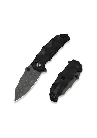 Civivi Natterjack Milled Black G10 Handle Damascus Blade Kamp Çakı Siyah