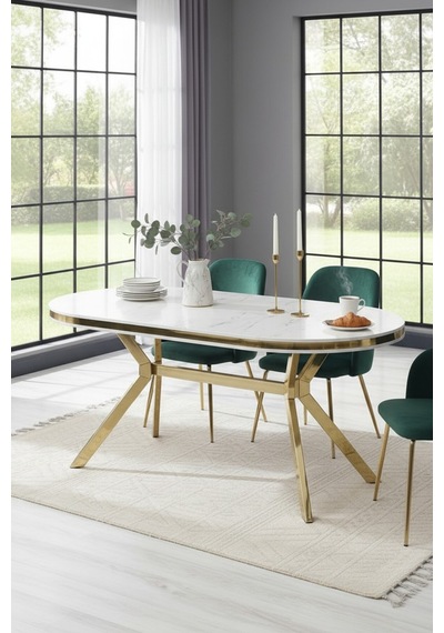 Zae Mdf Yemek Masası 90x170 Cm Beyaz Mermer/gold Beyaz Mermer/gold