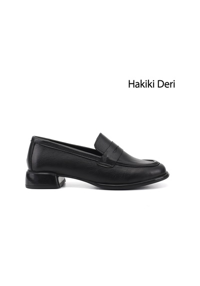 Gönderir Kadın Siyah Kalın Topuklu Hakiki Deri Loafer Ayakkabı Ddza87142984
