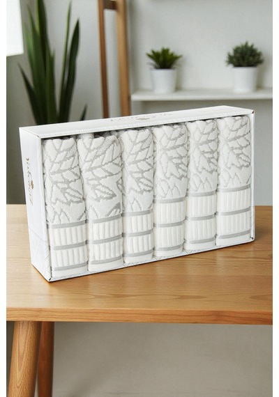 Çınar Jakarlı 6 Lı Kadife Pamuklu El Ve Yüz Havlu Seti 50x90 Cm - 04557 - Gümüş Gümüş