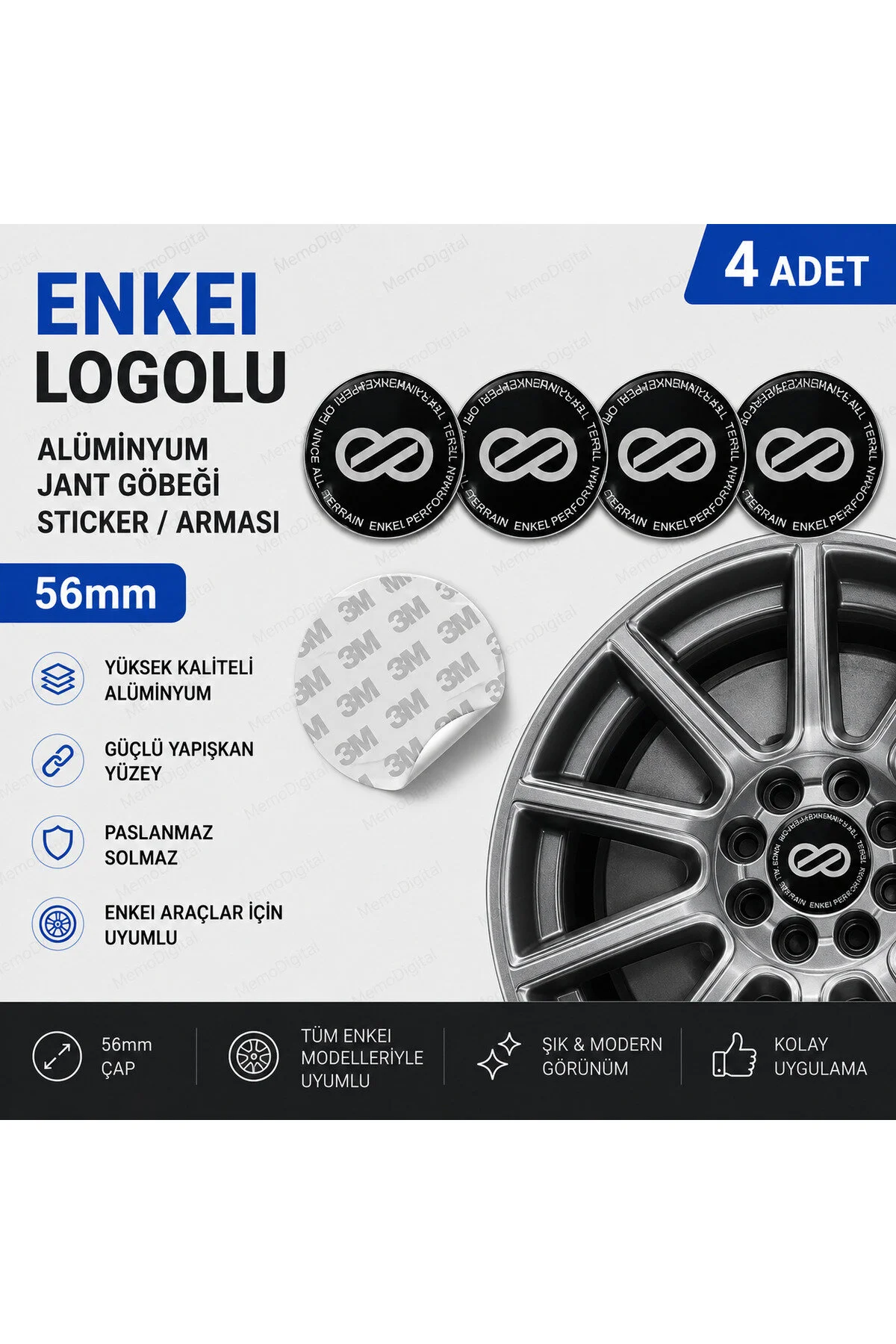 Enkei Logolu Alüminyum Jant Göbeği Arması Sticker 56mm - 4 Adet