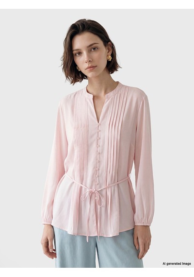 Lcw Modest Pembe Pileli Kuşaklı Oversize Kadın Gömlek Tunik Xl-2xl