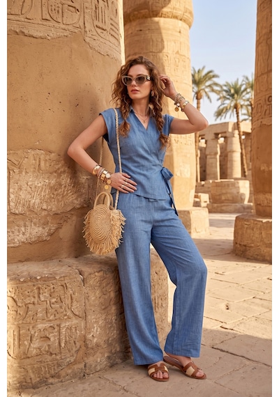 Lela Regular Fit Bağlama Detaylı Kolsuz Takım Bayan Takım 5866787 Mavi