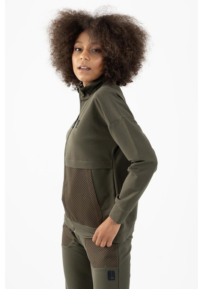 Maraton Sportswear Comfort Kadın Dik Yaka Düşük Kol Basic Açık Haki Tracktop 22178-açık Haki