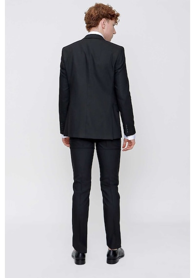 Morven Siyah Yelekli Jakarlı Slim Fit Dar Kesim 6 Drop Erkek Takım Elbise Siyah